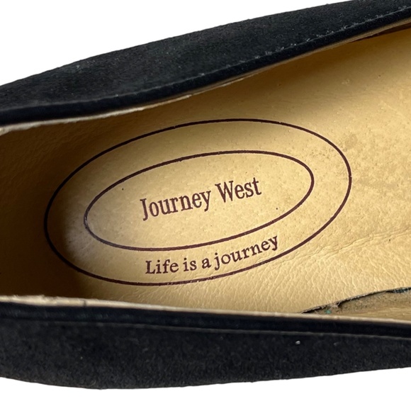 Journey West Suede Slip-on Belgian Loafers Shoes Size 8.5M Black Bow - Picture 10 of 13